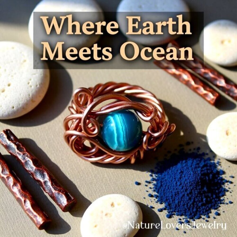 Wire Wrapped Chaos Ring Sz 7 ~ Gorgeous Blue Agate & Copper! Swirlz Curlz Twist